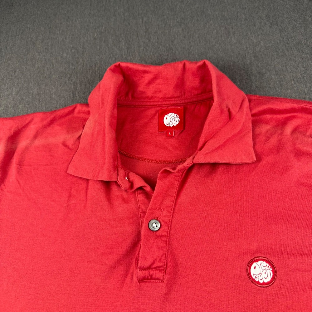 Pretty Green Mens Red Short Sleeve Logo Patch Cotton Polo Shirt Large